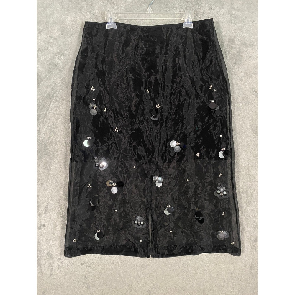ON 34th Skirt Sz 16 Black Sequin Rhinestone Sheer Midi Sparkle Whimsigoth Fairy